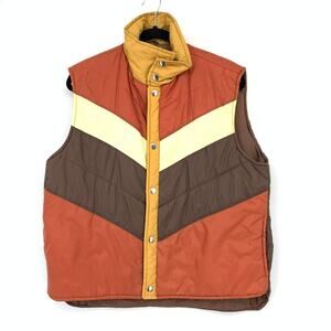 Vintage Sigallo Puffer Snap Front Vest Mens Size Medium Colorblock Chevron *FLAW